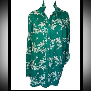 Soft Surroundings Linen Blend Button Front Embroidered Tunic XL